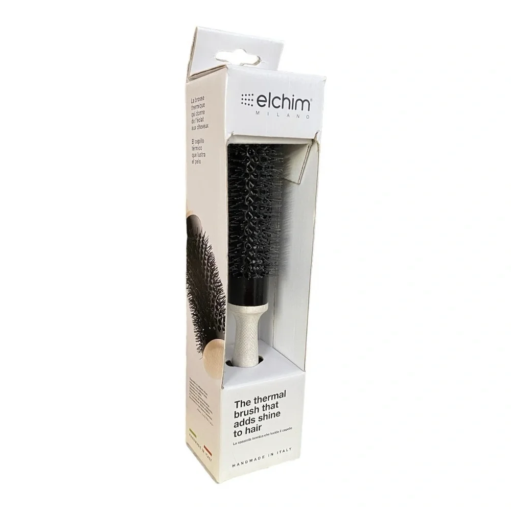 Elchim Thermal Round Blow Drying Hair Brush Ceramic Barrel Wooden Handle 1 1/4”